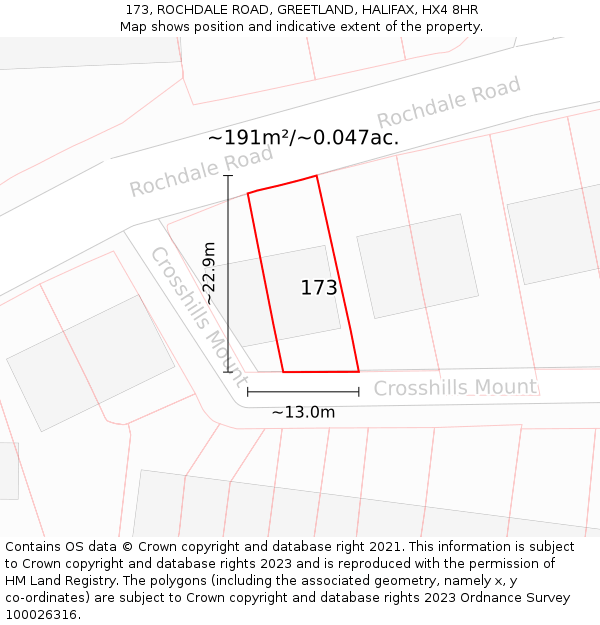 173, ROCHDALE ROAD, GREETLAND, HALIFAX, HX4 8HR: Plot and title map