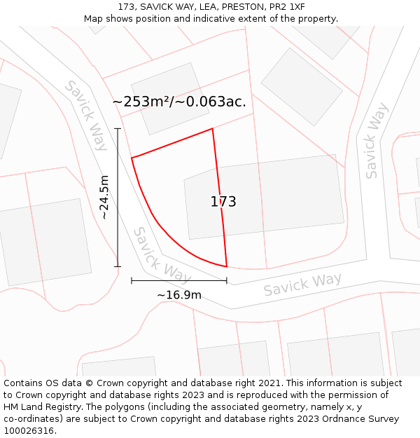 173, SAVICK WAY, LEA, PRESTON, PR2 1XF: Plot and title map