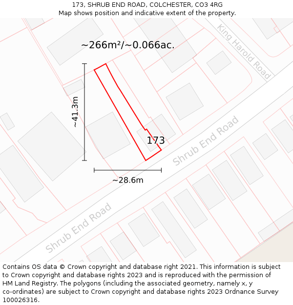 173, SHRUB END ROAD, COLCHESTER, CO3 4RG: Plot and title map