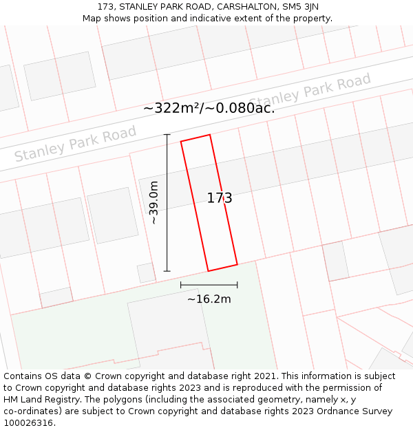 173, STANLEY PARK ROAD, CARSHALTON, SM5 3JN: Plot and title map