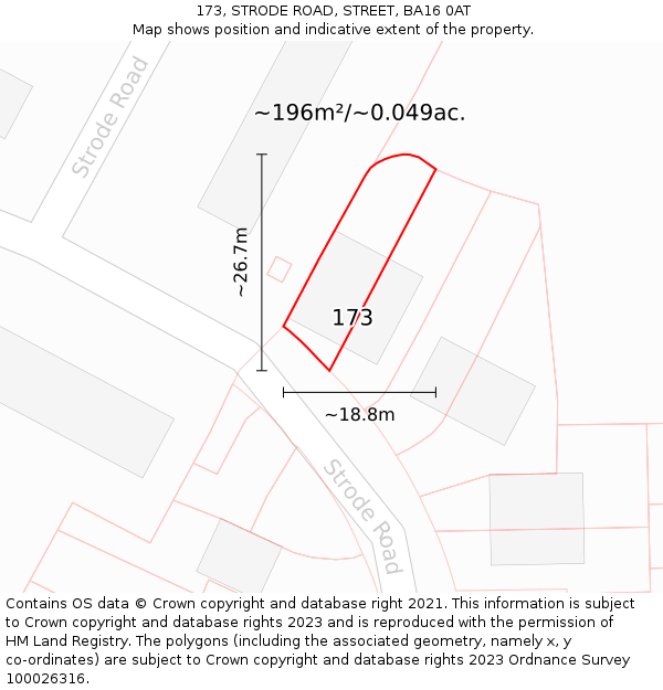 173, STRODE ROAD, STREET, BA16 0AT: Plot and title map