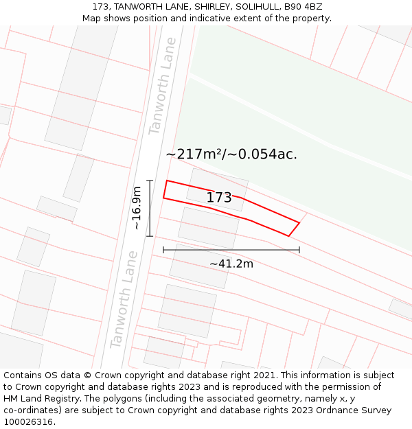 173, TANWORTH LANE, SHIRLEY, SOLIHULL, B90 4BZ: Plot and title map