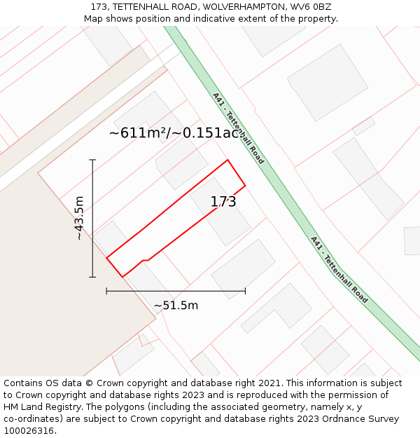 173, TETTENHALL ROAD, WOLVERHAMPTON, WV6 0BZ: Plot and title map