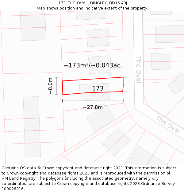 173, THE OVAL, BINGLEY, BD16 4RJ: Plot and title map
