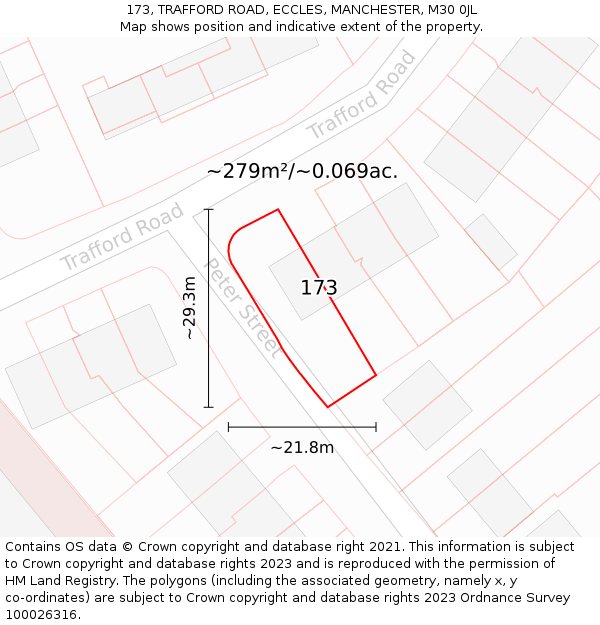 173, TRAFFORD ROAD, ECCLES, MANCHESTER, M30 0JL: Plot and title map