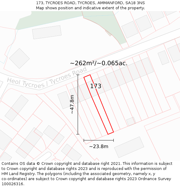 173, TYCROES ROAD, TYCROES, AMMANFORD, SA18 3NS: Plot and title map