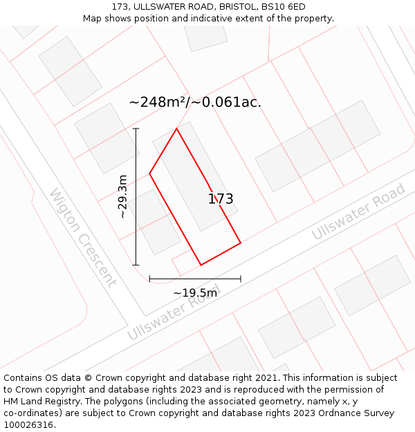 173, ULLSWATER ROAD, BRISTOL, BS10 6ED: Plot and title map