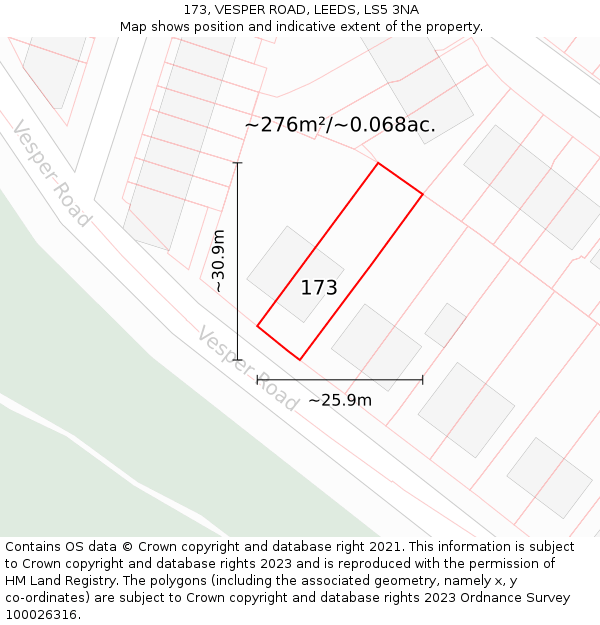 173, VESPER ROAD, LEEDS, LS5 3NA: Plot and title map