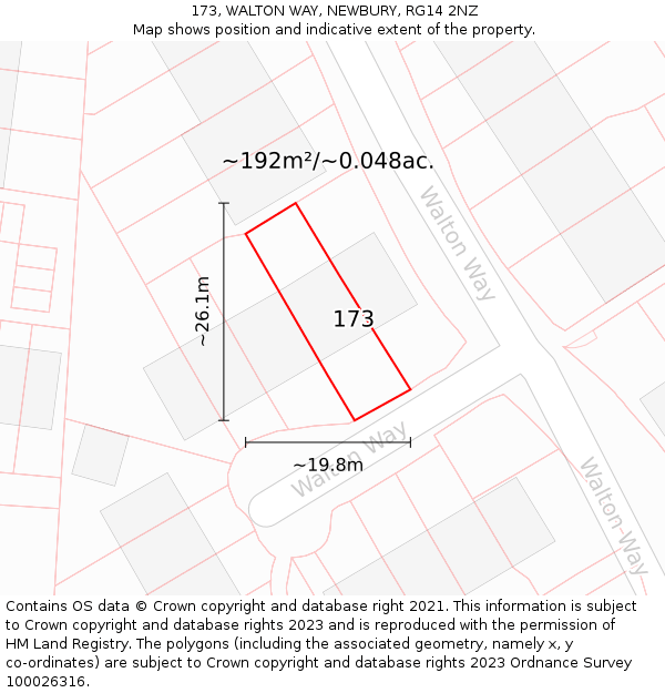 173, WALTON WAY, NEWBURY, RG14 2NZ: Plot and title map