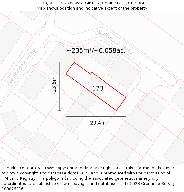 173, WELLBROOK WAY, GIRTON, CAMBRIDGE, CB3 0GL: Plot and title map