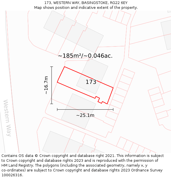 173, WESTERN WAY, BASINGSTOKE, RG22 6EY: Plot and title map