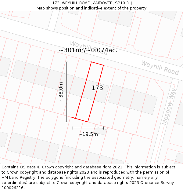 173, WEYHILL ROAD, ANDOVER, SP10 3LJ: Plot and title map