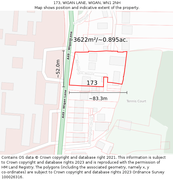 173, WIGAN LANE, WIGAN, WN1 2NH: Plot and title map