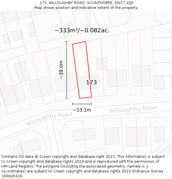 173, WILLOUGHBY ROAD, SCUNTHORPE, DN17 2QP: Plot and title map