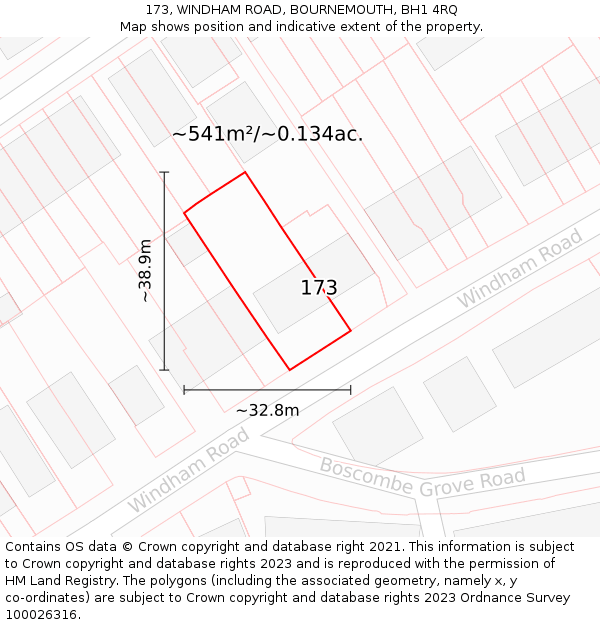 173, WINDHAM ROAD, BOURNEMOUTH, BH1 4RQ: Plot and title map