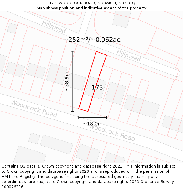 173, WOODCOCK ROAD, NORWICH, NR3 3TQ: Plot and title map