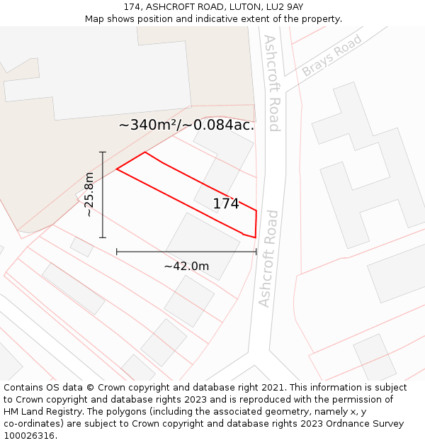 174, ASHCROFT ROAD, LUTON, LU2 9AY: Plot and title map
