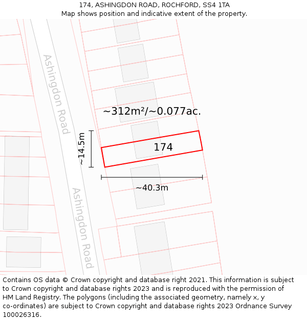 174, ASHINGDON ROAD, ROCHFORD, SS4 1TA: Plot and title map