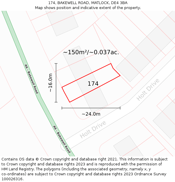174, BAKEWELL ROAD, MATLOCK, DE4 3BA: Plot and title map