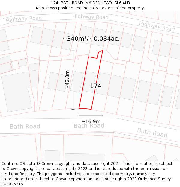 174, BATH ROAD, MAIDENHEAD, SL6 4LB: Plot and title map