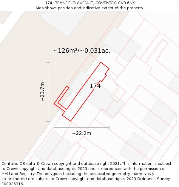 174, BEANFIELD AVENUE, COVENTRY, CV3 6NX: Plot and title map