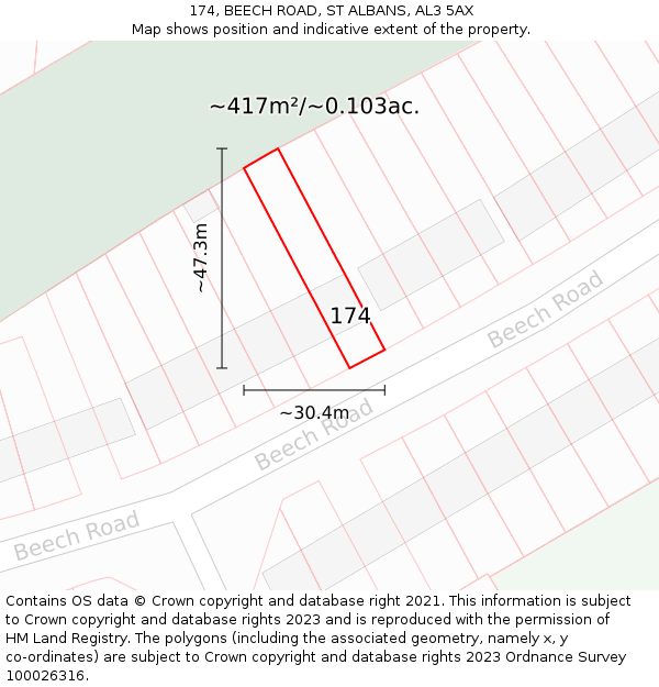 174, BEECH ROAD, ST ALBANS, AL3 5AX: Plot and title map