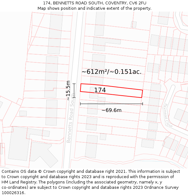 174, BENNETTS ROAD SOUTH, COVENTRY, CV6 2FU: Plot and title map