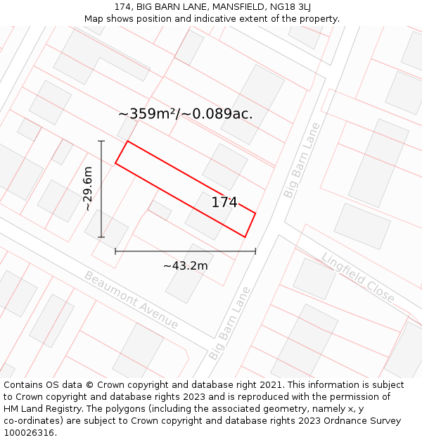 174, BIG BARN LANE, MANSFIELD, NG18 3LJ: Plot and title map