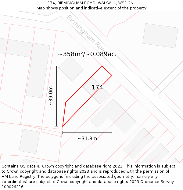 174, BIRMINGHAM ROAD, WALSALL, WS1 2NU: Plot and title map