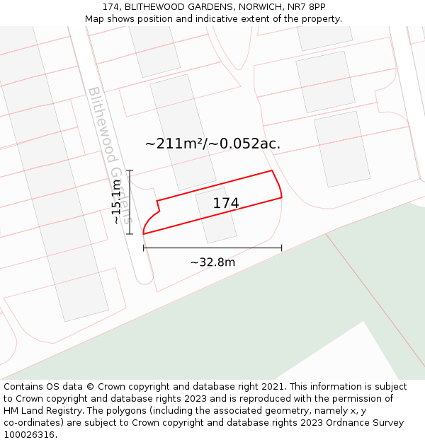 174, BLITHEWOOD GARDENS, NORWICH, NR7 8PP: Plot and title map