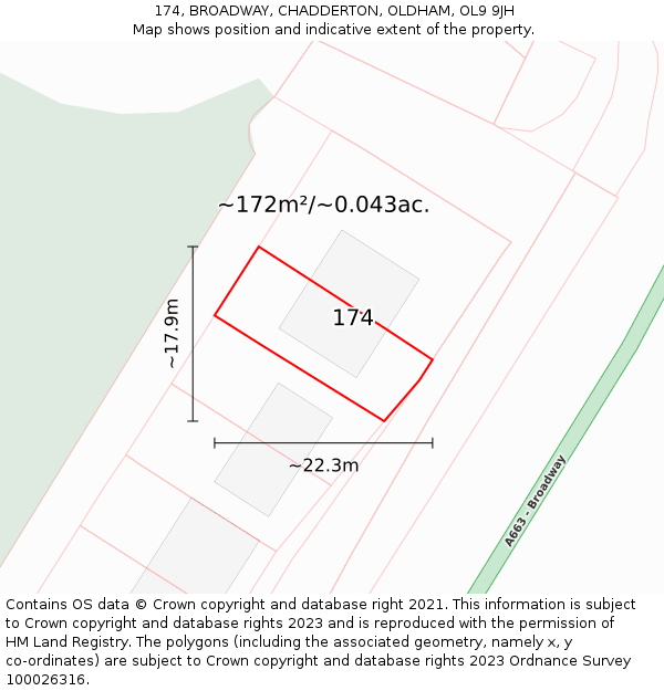 174, BROADWAY, CHADDERTON, OLDHAM, OL9 9JH: Plot and title map