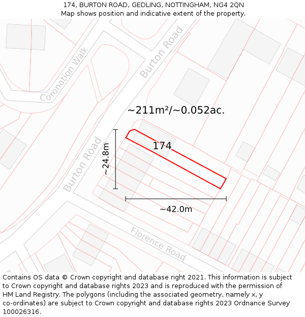 174, BURTON ROAD, GEDLING, NOTTINGHAM, NG4 2QN: Plot and title map