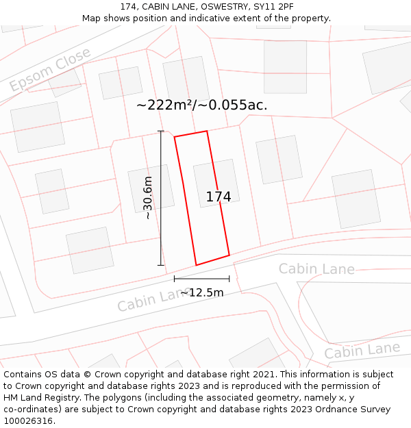 174, CABIN LANE, OSWESTRY, SY11 2PF: Plot and title map