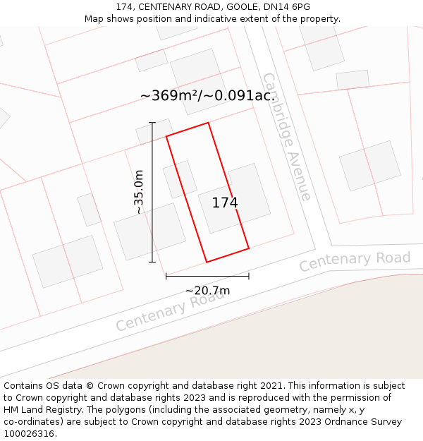 174, CENTENARY ROAD, GOOLE, DN14 6PG: Plot and title map