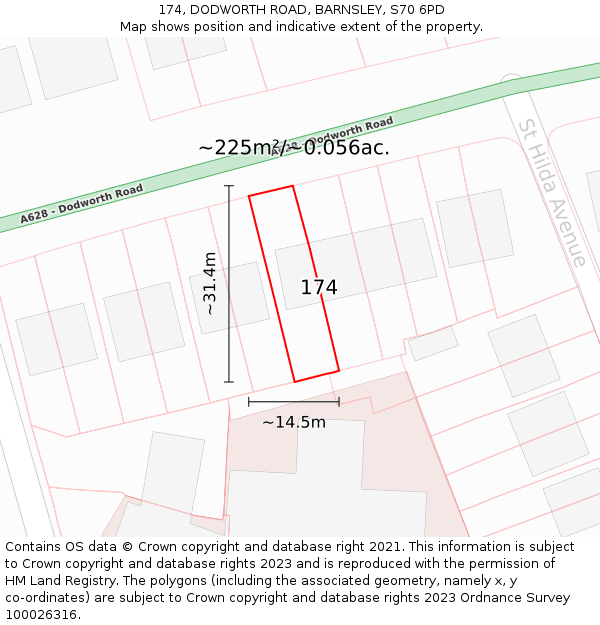 174, DODWORTH ROAD, BARNSLEY, S70 6PD: Plot and title map