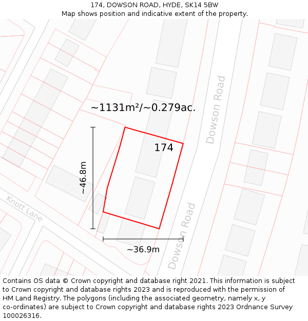174, DOWSON ROAD, HYDE, SK14 5BW: Plot and title map