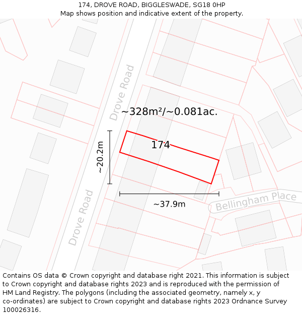 174, DROVE ROAD, BIGGLESWADE, SG18 0HP: Plot and title map