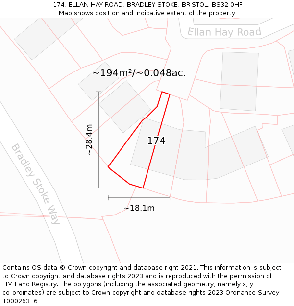 174, ELLAN HAY ROAD, BRADLEY STOKE, BRISTOL, BS32 0HF: Plot and title map