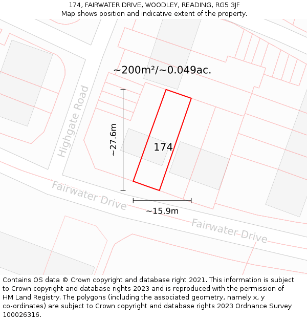 174, FAIRWATER DRIVE, WOODLEY, READING, RG5 3JF: Plot and title map