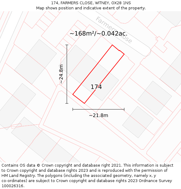 174, FARMERS CLOSE, WITNEY, OX28 1NS: Plot and title map
