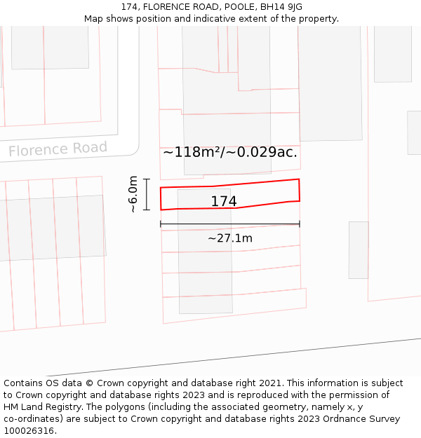 174, FLORENCE ROAD, POOLE, BH14 9JG: Plot and title map