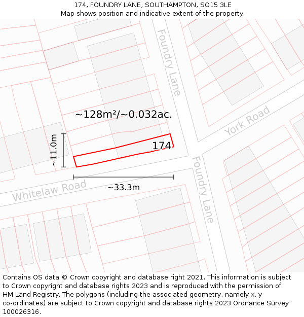 174, FOUNDRY LANE, SOUTHAMPTON, SO15 3LE: Plot and title map