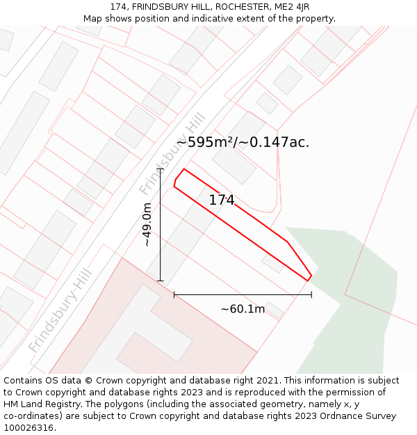 174, FRINDSBURY HILL, ROCHESTER, ME2 4JR: Plot and title map