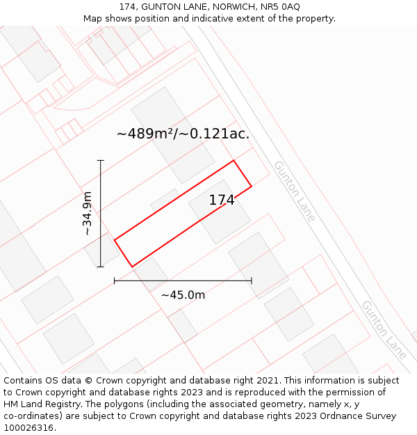 174, GUNTON LANE, NORWICH, NR5 0AQ: Plot and title map
