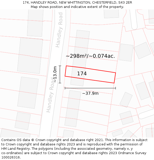 174, HANDLEY ROAD, NEW WHITTINGTON, CHESTERFIELD, S43 2ER: Plot and title map