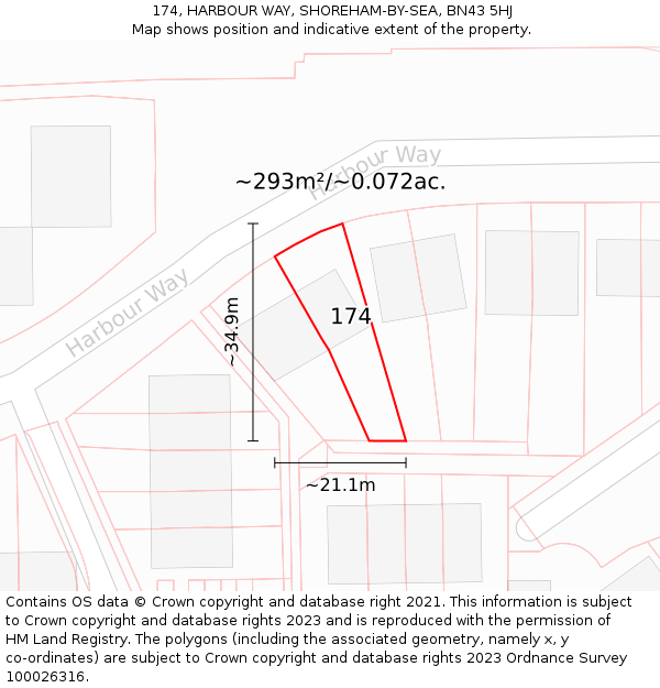 174, HARBOUR WAY, SHOREHAM-BY-SEA, BN43 5HJ: Plot and title map