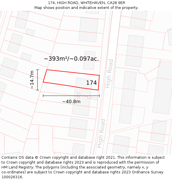 174, HIGH ROAD, WHITEHAVEN, CA28 9ER: Plot and title map