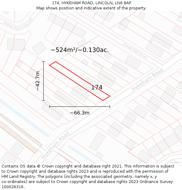 174, HYKEHAM ROAD, LINCOLN, LN6 8AP: Plot and title map