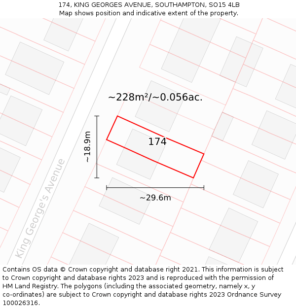 174, KING GEORGES AVENUE, SOUTHAMPTON, SO15 4LB: Plot and title map