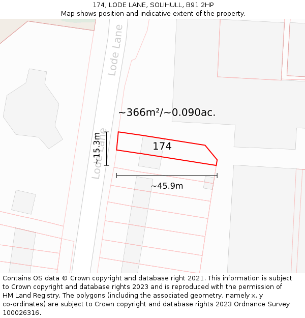 174, LODE LANE, SOLIHULL, B91 2HP: Plot and title map